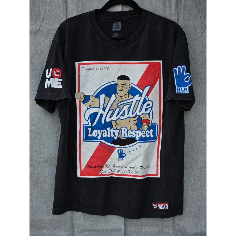 WWE John Cena Hustle Loyalty Respect Never Give Up Black Graphic T-Shirt Large